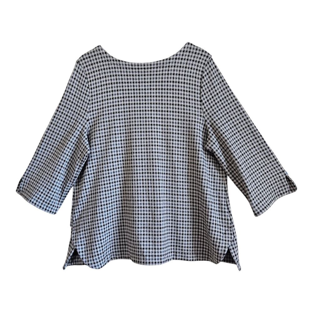 J JILL Women's XL Ponte Tunic Top Houndstooth Gray Black 3/4 Sleeve Career 44"